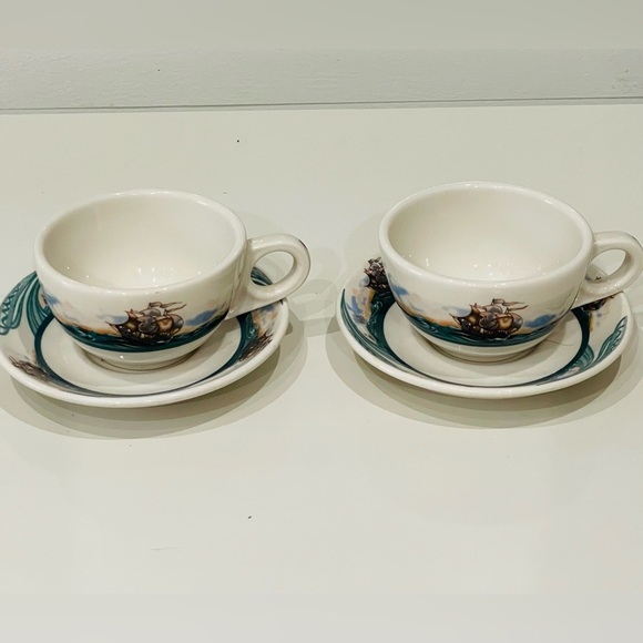 Homer Laughlin Two Cups and Saucers vintage ocean scene rare find - Picture 1 of 4